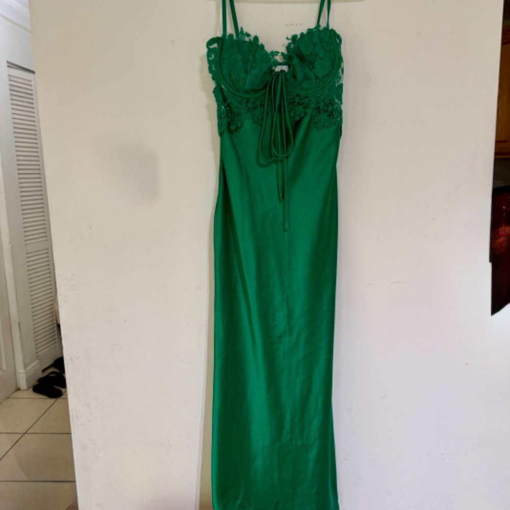 Hello Molly Emerald Green Lace-Trim Maxi Dress